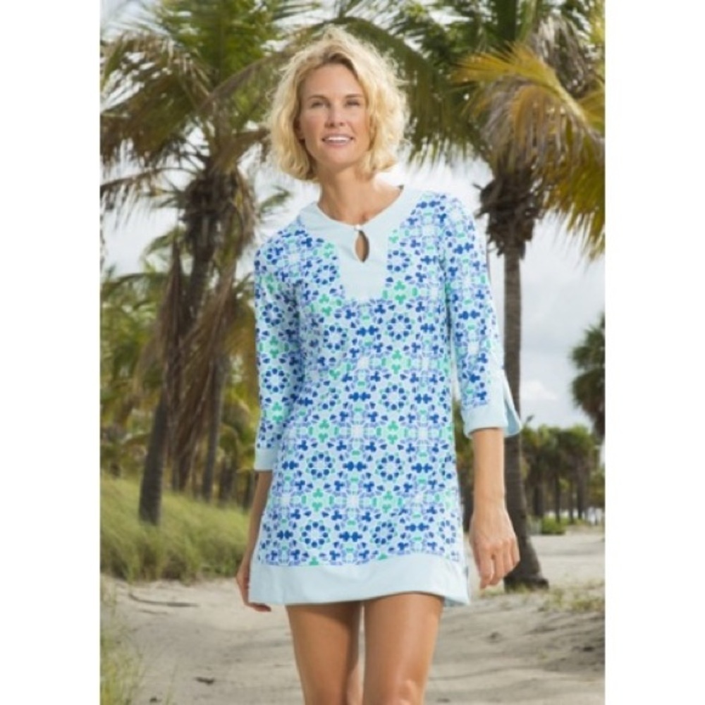 Cabana Life Seaside UPF Tunic Shirt Coverup Dress Beach Water Tropical Size M